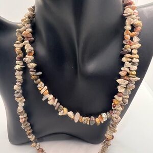 Natural Stone Beaded Necklace Agate Jasper Single strand handmade 17 inches